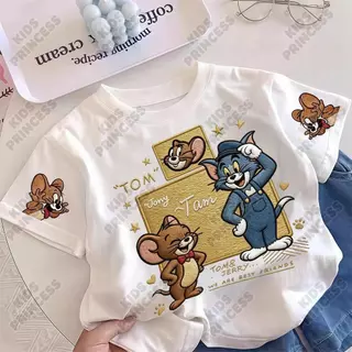 「งานเกรดพรีเมียม งานเกรด A」 ลายแมวกับหนูน่ารัก เสื้อแขนสั้น สีชมพู การ์ตูนเด็ก แฟชั่นเด็กหญิง CM พร้อมส่ง