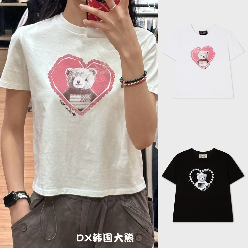 WHOAU หัวใจหมีพิมพ์ลูกเรือคอ T เสื้อผู้ชายผู้หญิง Unisex ผ้าฝ้าย 100% Y2K Street Top 5.27