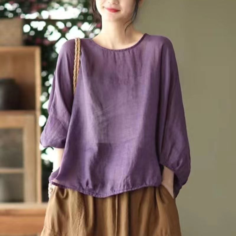 เสื้อท็อปผ้าฝ้ายผสมลินิน แขนทรงปีกค้างคาว (Batwing) รูปที่ 4