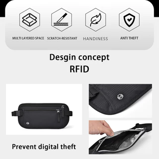 กระเป๋าคาดเอวซ่อนเงิน ป้องกันRFID ใส่พาสปอร์ตบัตรเครดิตพกเดินทาง