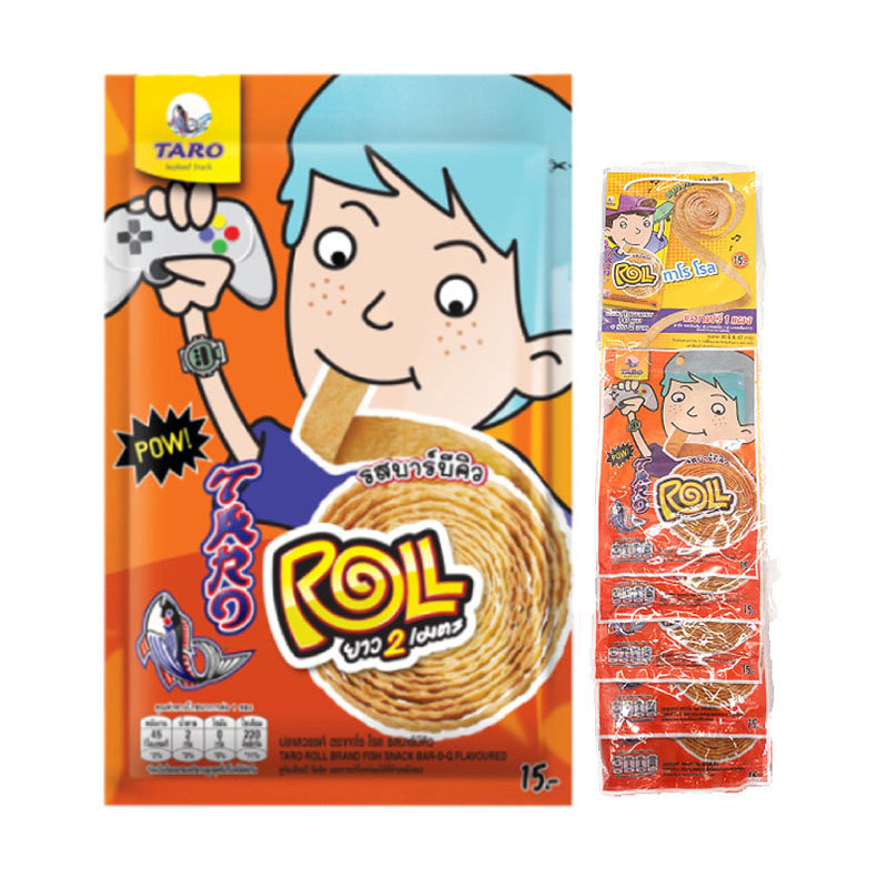 ทาโร โรล ปลาสวรรค์ม้วน รสบาร์บีคิว 13 ก. x 6 (TARO Roll Fish Snack BBQ Flavoured 13 g x 6)