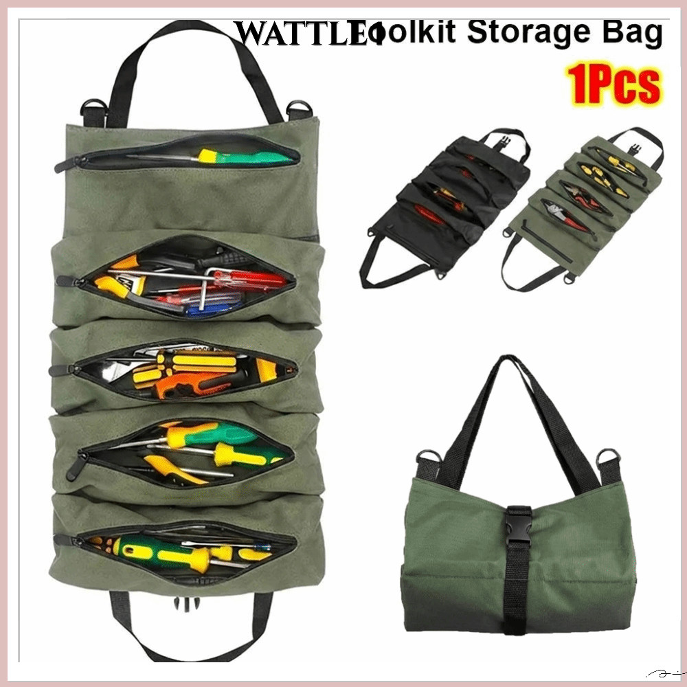 WATTLE กระเป๋าเครื่องมือ Roll Up, กันน้ํา Roll Up Toolkit กระเป๋าเก็บ, Professional ผ้าแขวน Aid สายคล้อง Heavy Duty เครื่องมือสําหรับช่างไฟฟ้า Repairman
