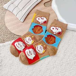 Puppy Creative Mid-Tube Socks Combed Cotton All-Match High-Top Womens Socks การ์ตูนน่ารักสบาย