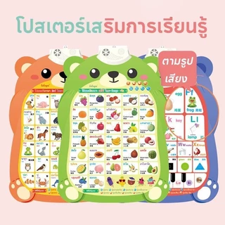 โปสเตอร์พูดได้ ของเล่นเสริมพัฒนาการ เด็กเล็ก 3ภาษา ไทย อังกฤษ จีน abc ตัวเลข สัตว์ ผลไม้ ติดผนัง