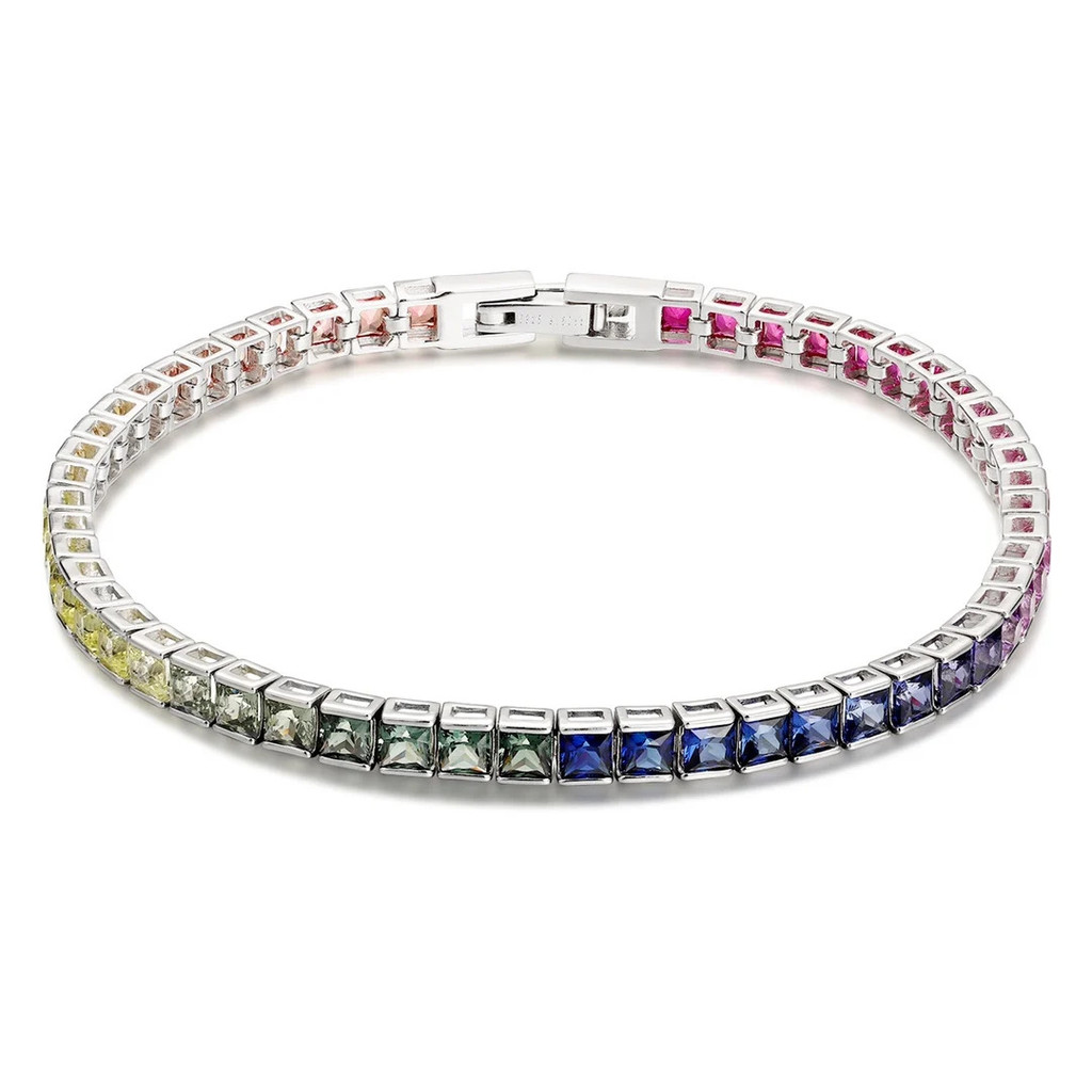 HAKE Lanphear Jewelry 100% 925 Sterling Silver Tennis Bracelet Princess Cut Lab Colourful Sapphire B