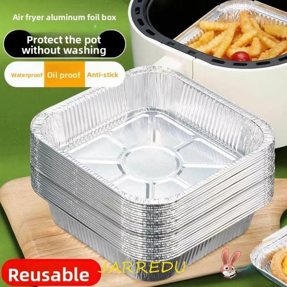 JARREDU 30 ชิ้นอลูมิเนียมฟอยล์ถาดอบ, 6/7/8/9 นิ้ว Non-Stick Air Fryer กระทะ, อุปกรณ์ครัวสแควร์เกรดอาหารหนาอลูมิเนียมฟอยล์ชาม Take Out