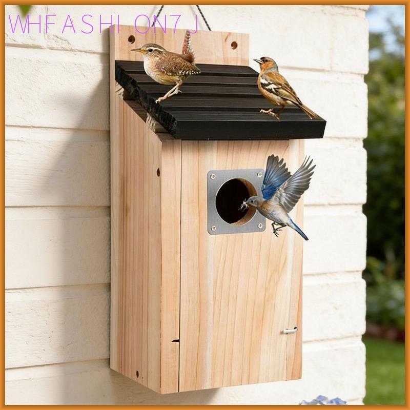 [whfashion7j] กลางแจ้งนกกล่องรังนกทําความสะอาดง่ายไม้ Sheltered Warm Place แขวน Birdhouse สําหรับ Ch