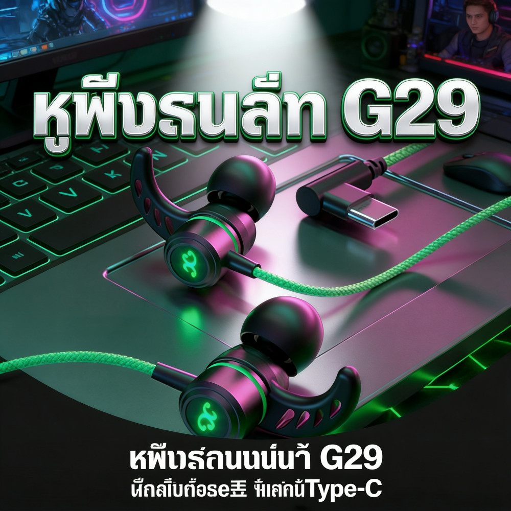 หูฟังเกมมิ่ง หูฟัง สเตอริโอ มีสาย พร้อมไมโครโฟน ในหู หูฟังแบบมีสาย Type-C