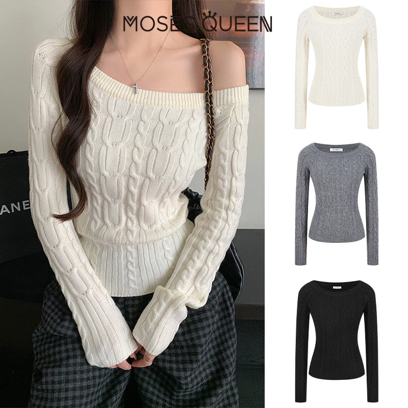<MOSESQUEEN> เสื้อผ้าสตรี แบบเดี่ยว แขนยาว คอปก รูปตัววี ฤดูหนาว ย้อนยุค ไม่มีสาย กระชับ ดูแล้วน่าสนใจ #59808