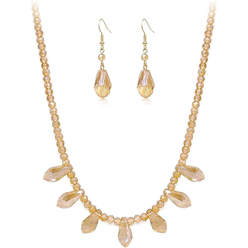 Cryshimmer สร้อยคอลูกปัดแก้วต่างหูผู้หญิง 16K Gold Plated Dainty คริสตัลลูกปัดสร้อยคอ Dangle ต่างหูเ
