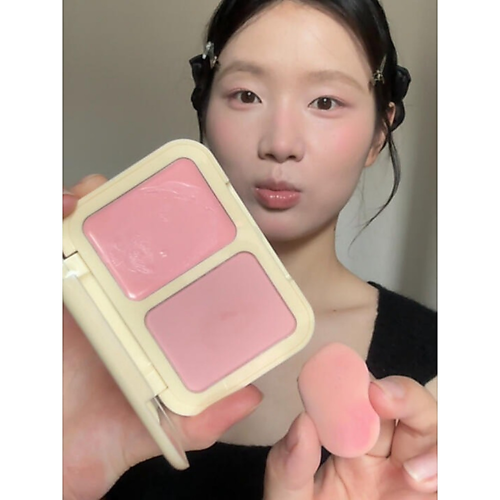 อาหารสวรรค์ผิวมะกอก!Double Color Blush Cream Guava Color Japanese Rouge Student Expansion Natural Br