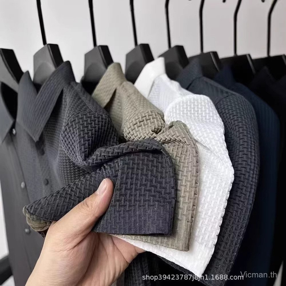M-5XL เสื้อโปโลแขนสั้นผู้ชายผ้าไหมน้ําแข็งฤดูร้อน รูปที่ 3