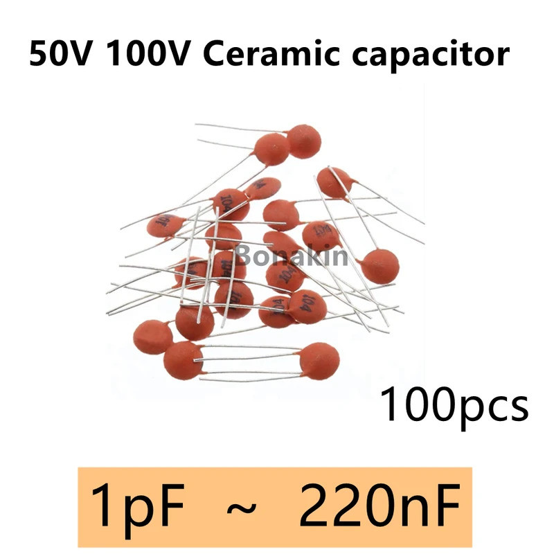 100pcs ตัวเก็บประจุเซรามิค 50V 100V 1pF 100nF 0.1uF 104 4.7PF 10PF 22PF 33PF 47PF 100PF 101 220PF 22
