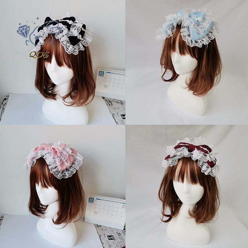 [QOE] Lolita Retor อุปกรณ์เสริมลูกไม้ใหญ่โบว์ผมหวาน Hoop คอสเพลย์ Headdress สําหรับสาว VN