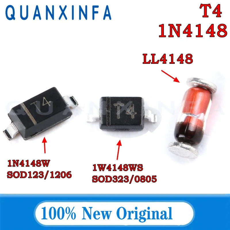100PCS 1N4148 1N4148W 1N4148WS LL4148 IN4148 T4 SOD123/SOD323/LL34 การสลับไดโอดในสต็อก SP4O