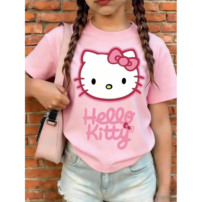 [มีจําหน่าย]2026 SANRIO Hello Kitty พิมพ์เสื้อยืดสําหรับสาววัยรุ่น Hello Kitty เสื้อผ้าสาววัยรุ่น Kp