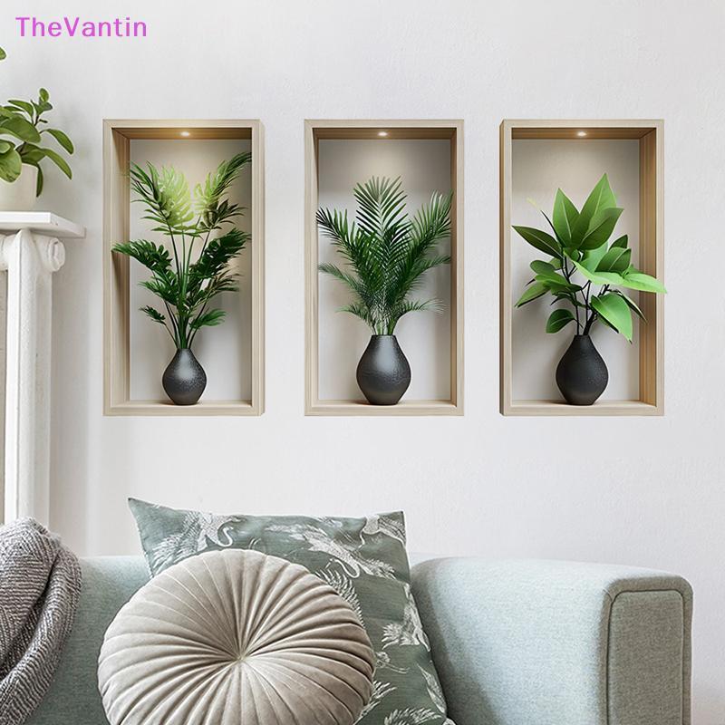 TheVantin พืชสีเขียว Wall Stier กระถางภาพจิตรกรรมฝาผนังจําลองภาพวาดสําหรับห้องนั่งเล่นตกแต่งบ้าน Baground Wall Art ที่ถอดออกได้ Decals สินค้าดี