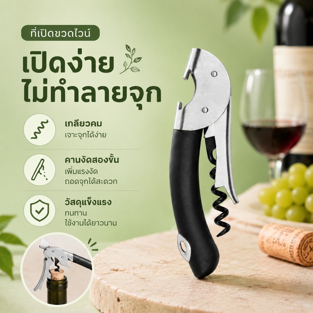 S00062  ที่เปิดขวดแบบพับได้ ล เหล็กก้านคู่บริกรจุกดั้งเดิม 100%