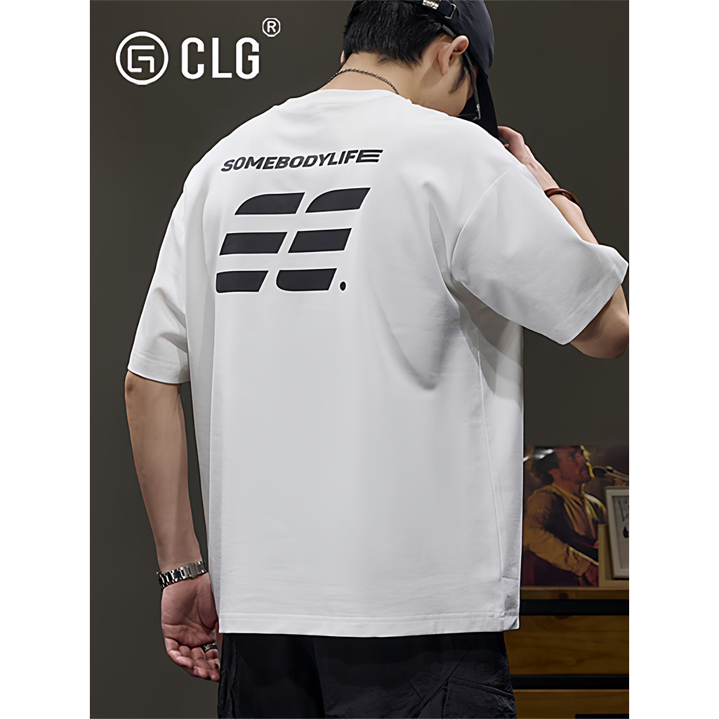 ฮ่องกง CLG Street Wear พิมพ์แขนสั้นผู้ชายหลวมรอบคอด้านบนฤดูร้อนสไตล์ใหม่ Cool เสื้อยืดครึ่งแขน All-M