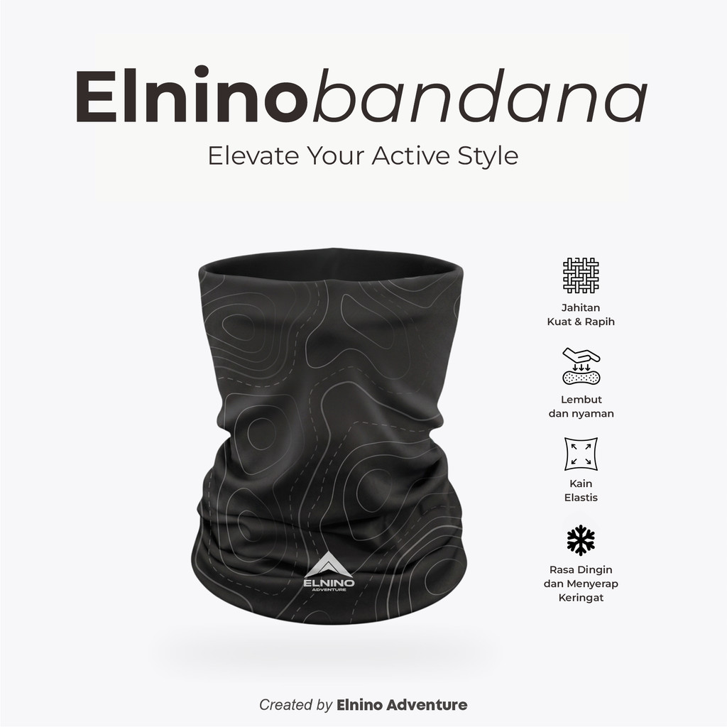Elnino Multipurpose Headwear Mask Bandana Buff Bando Outdoor Quick dry - Topography Black