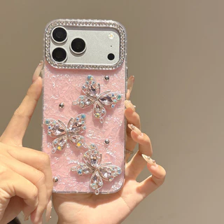 3D Rhinestone ผีเสื้อ IMD รูปแบบเคสโทรศัพท์สําหรับ iPhone 17 16 15 14 13 12 11 Pro Max