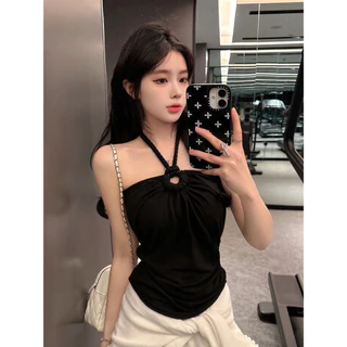 Vogue🌟พร้อมส่ง🌟 เสื้อคล้องคอแบบผูก เปิดหลังผ้ายืดตามตัวใส่สบาย มีฟองน้ำในตัว (FY6219)