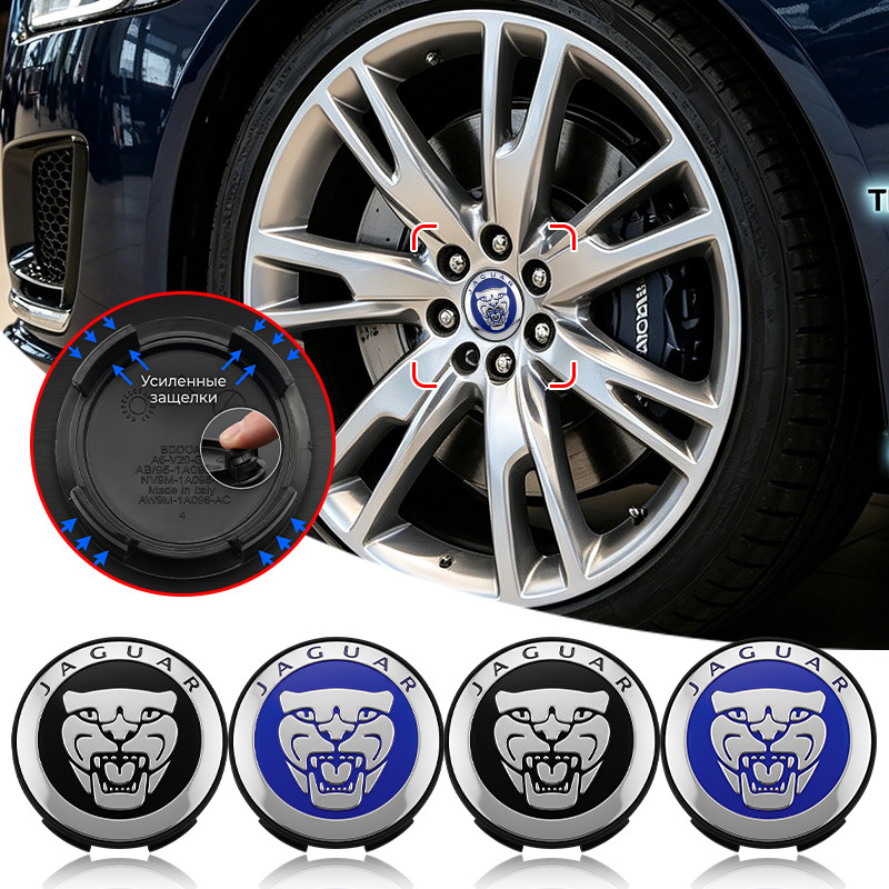 4 ชิ้น 60 มิลลิเมตรรถศูนย์ล้อ Hub Cap Badge Accessor สําหรับ Jaguar XF XJ-S XJ-6 X-Type XE S-Type F-