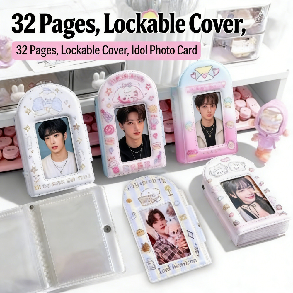 รูปอัลบั้ม3นิ้วโฟโต้การ์ดคอลเลกชันหนังสือเกาหลีหัวเข็มขัดโลโม่ผู้ถือบัตรออแกความจุ32รูป