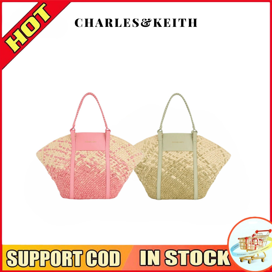 【สินค้าพร้อมส่ง】CHARLES&KEITH Shalia Raffia Basket Bag กระเป๋า กระเป๋าถือ