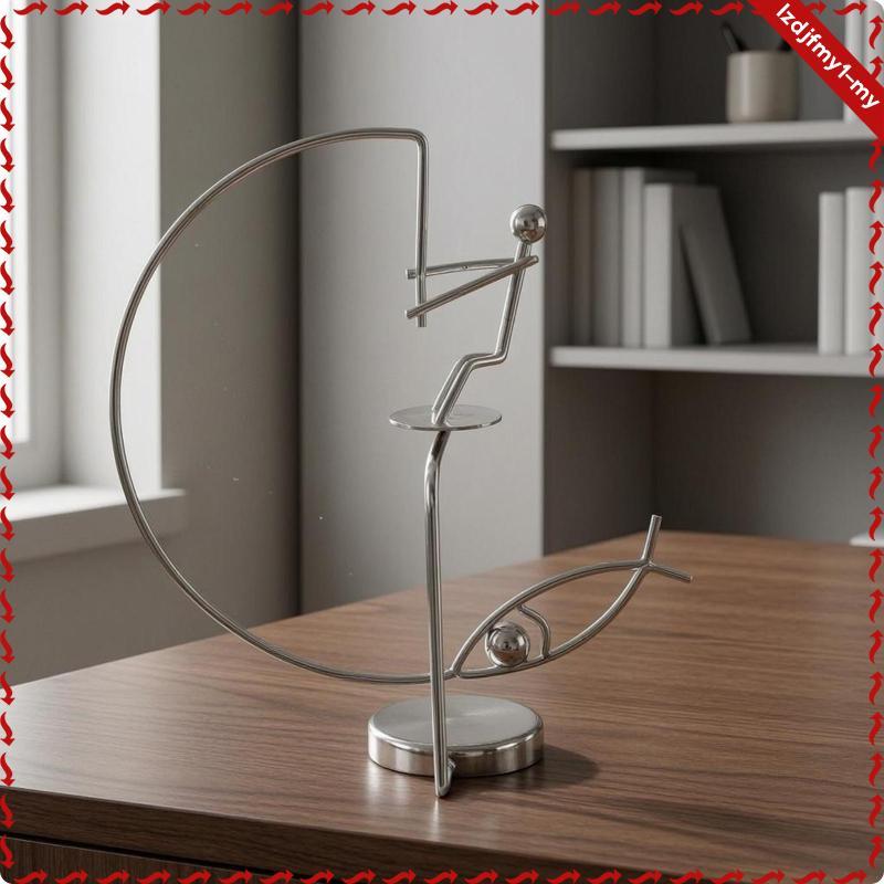 [leipupa] Fisherman Balancing Sculpture Silver Finish Iron Balancing Sculpture