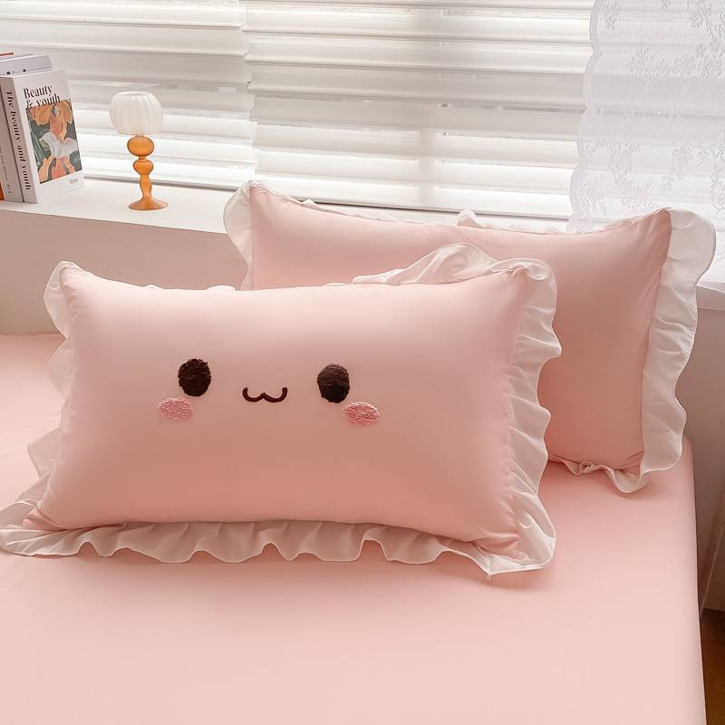 Washed Cotton Embroidery Pillow Case Princess Style Ruffle Pillow Case Washed Cotton Embroidery Pill