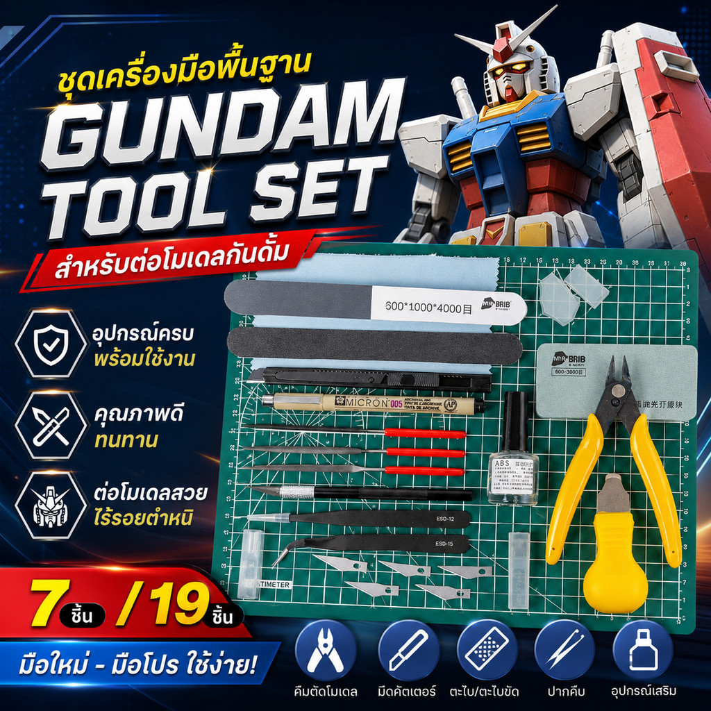 Gundam Tool ชุดต่อโมเดลกันดั้ม 7 ชิ้น / 19 ชิ้น คีมตัดโมเดล ชุดเครื่องมือพื้นฐาน สำหรับ Gunpla