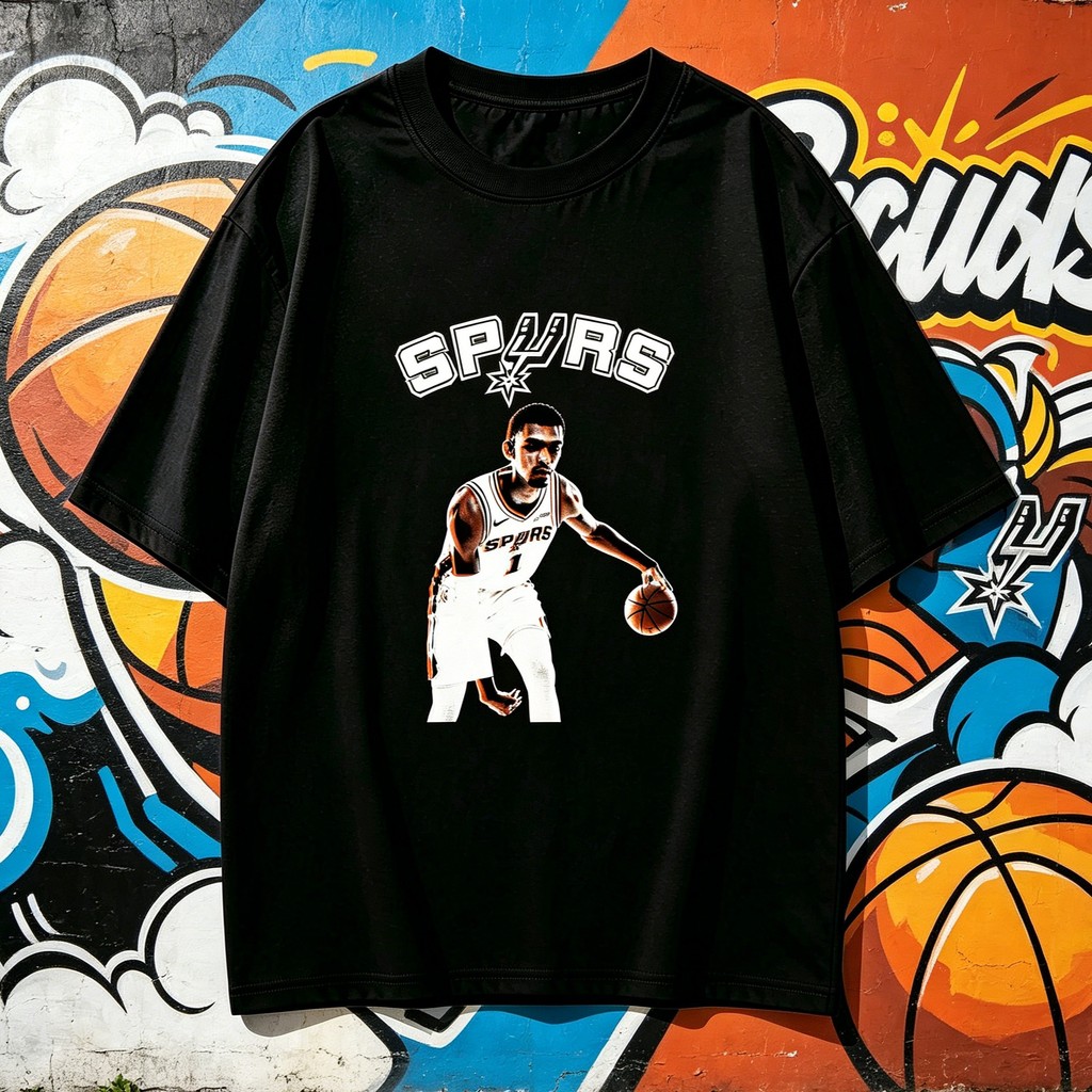 เสื้อยืด Oversize Spurs Victor Wembanyama 100% Cotton Unisex ผ้าฝ้ายแท้ เสื้อบาสเกตบอลสตรีทวินเทจ เส