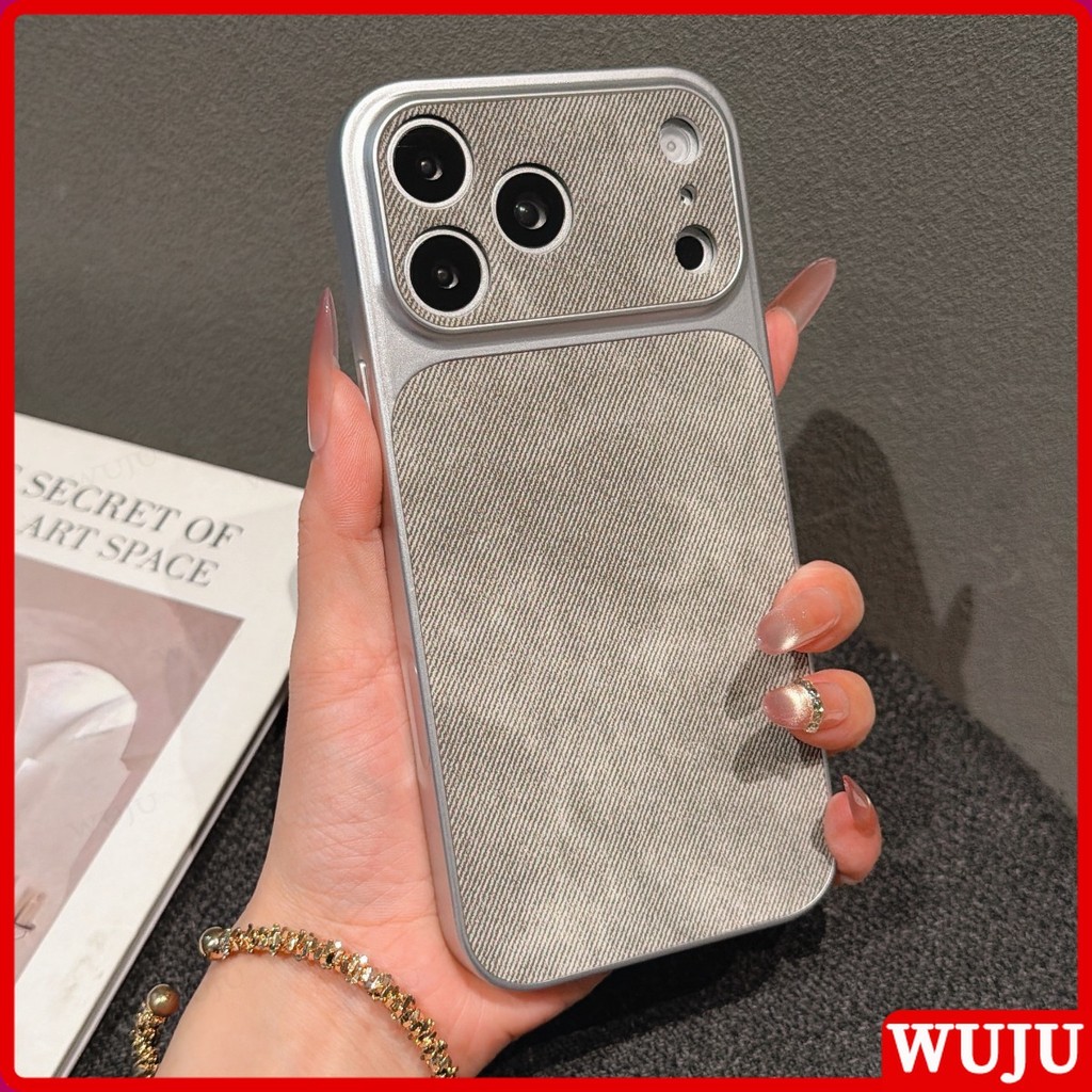 WUJU Premium Cross-Texture Case เข้ากันได้กับ IPhone 17 16 15 14 13 12 11 Pro Max, พร้อมการออกแบบกันลื่น, กันชนโลหะ, การป้องกันขอบยก