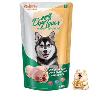 ( ยกโหล 12 ซอง ) Ostech Dog Lover ออสเทค ด็อก เลิฟเวอร์ อาหารเปียก เปียกหมา 130 กรัม (EXP10/2026)