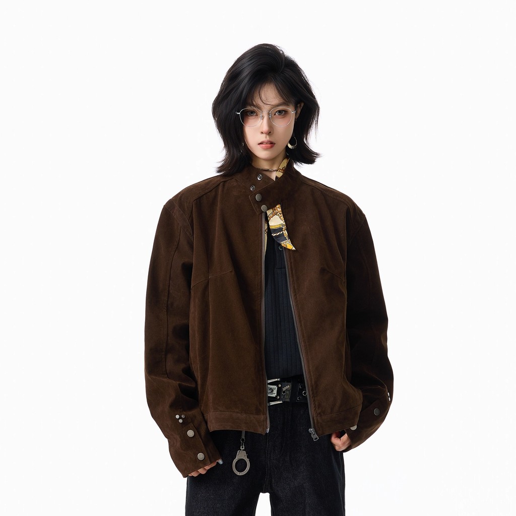 American Retro Suede Harrington Stand Collar Jacket ผู้ชายผู้หญิงฤดูใบไม้ร่วงฤดูหนาวสไตล์ใหม่เสื้อแจ็คเก็ตหนังกลับอินเทรนด์