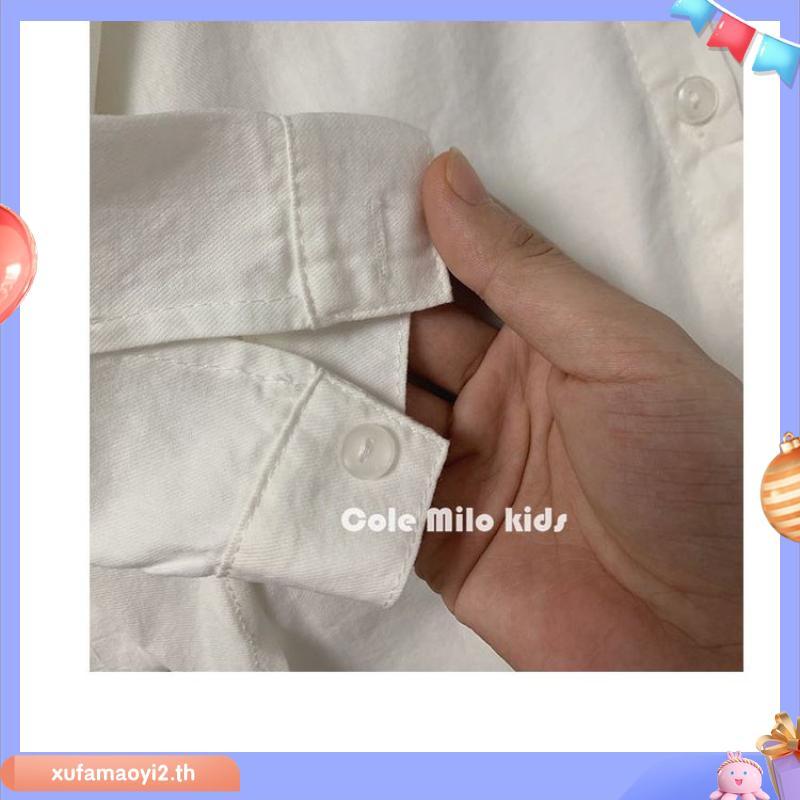 เสื้อเชิ้ต ผ้าฝ้าย และผ้าลินิน ทรงหลวม แฟชั่นฤดูใบไม้ผลิ และฤดูใบไม้ร่วง สไตล์เกาหลี สําหรับเด็กผู้ช