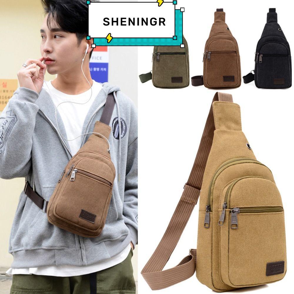 SHENING5R Chest Pack, Canvas Light Weight Men Chest Bag, Large Capacity Multilayer Crossbody Bag