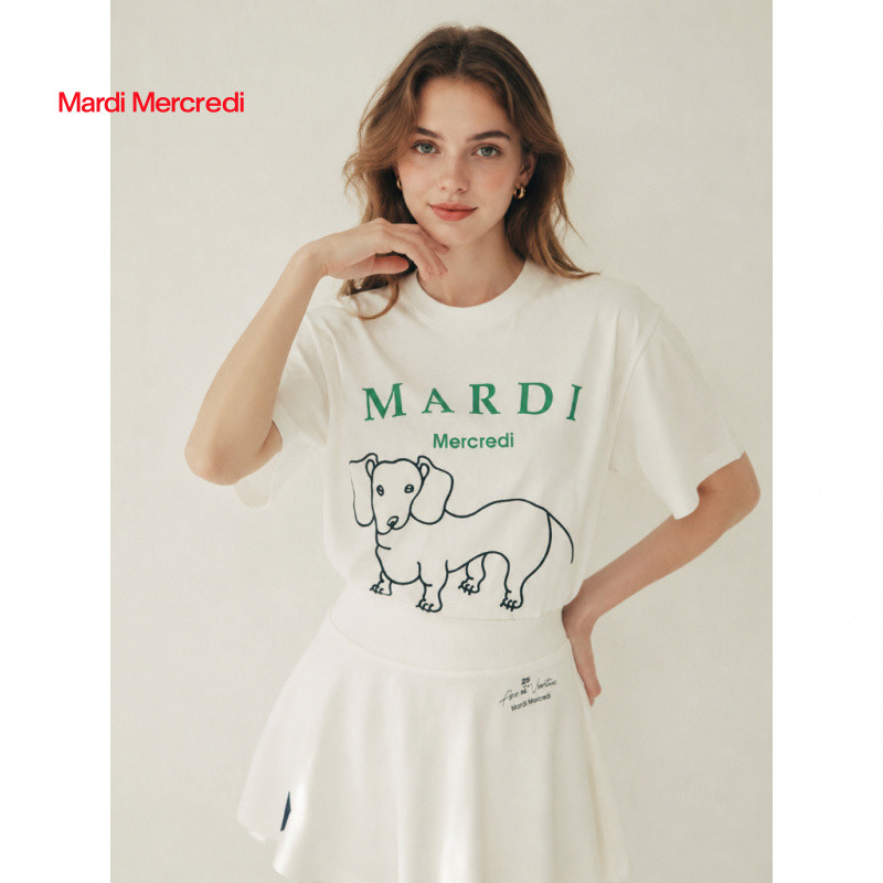MARDI MERCREDI 26SS TSHIRT เสื้อยืดแขนสั้นคอกลม ลายสุนัขพันธุ์ดัชชุนลายเส้น รุ่นฤดูร้อน ของแท้ 100% พร้อมส่ง