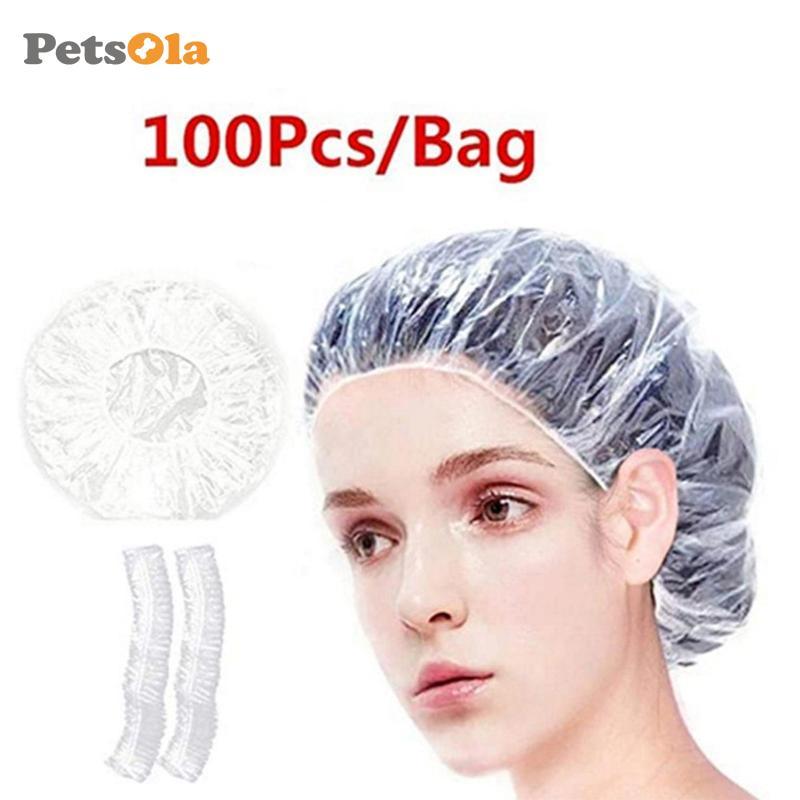 [PETSOLA] 100x หมวกอาบน้ําแบบใช้แล้วทิ้ง Solid Transparent Hair Caps สําหรับ Bath Hotel SPA