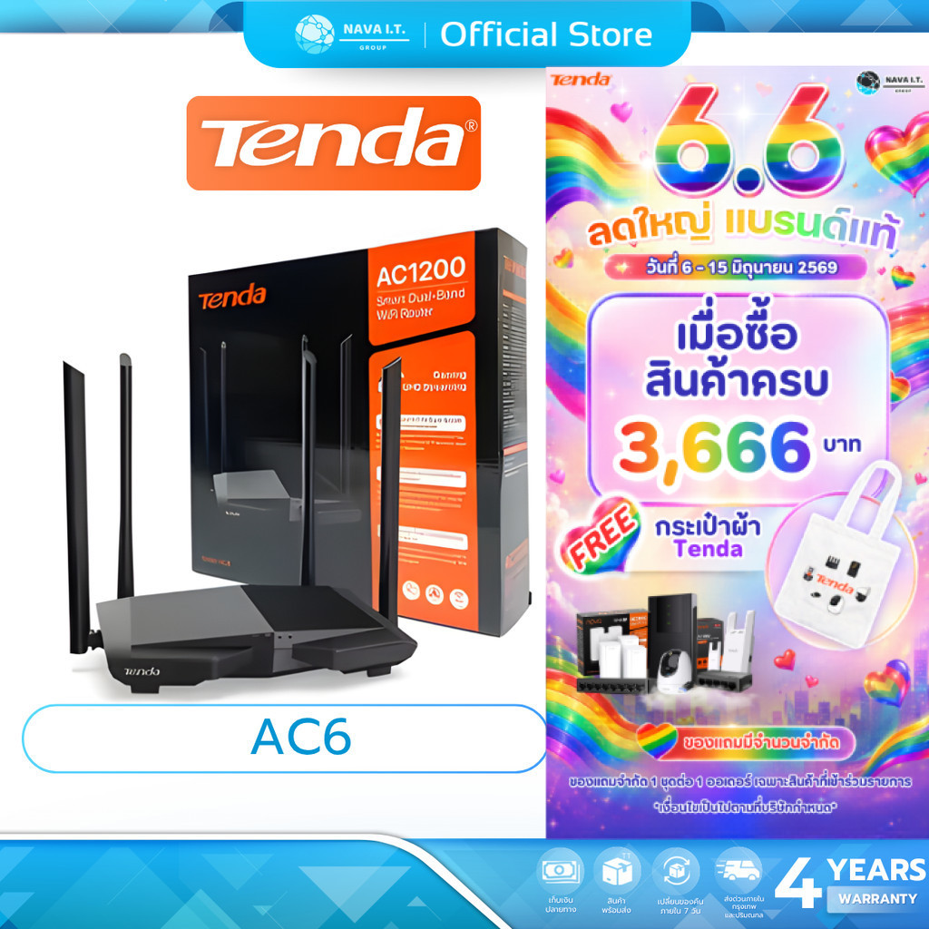 (มีส่งด่วน) Tenda AC6 Dual-band AC1200 Smart WiFi Router รับประกัน 4 ปี