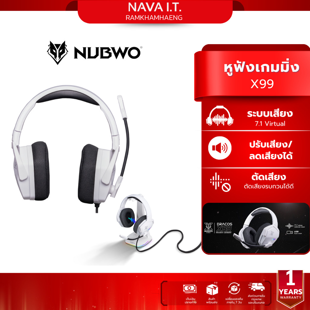 NUBWO X99  หูฟัง ( HARDCORE X99 (USB/7.1) WHITE รับประกัน 2 ปี