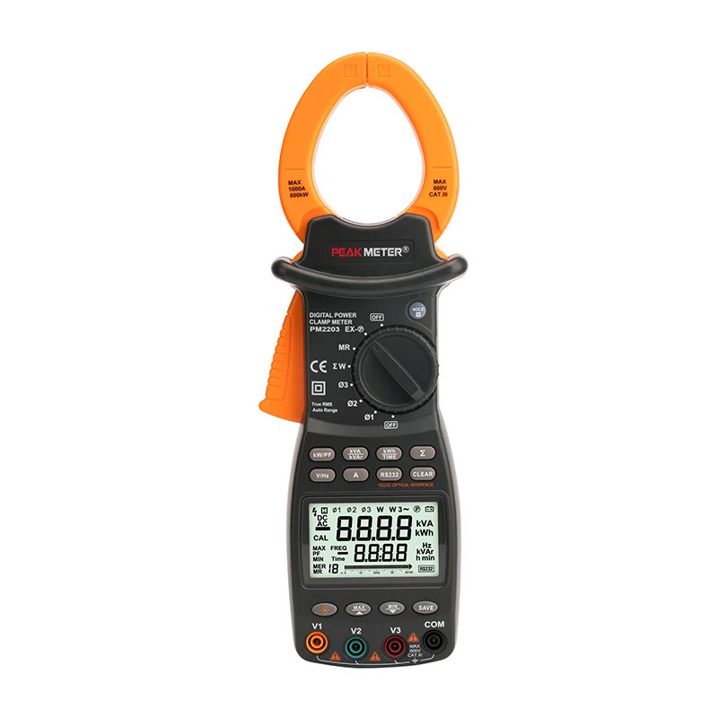 Y% คุณภาพสูง MS2203 9999 นับ Auto-Range 3 เฟส True RMS Clamp on Power Meter พร้อม RS232 อินเทอร์เฟซร