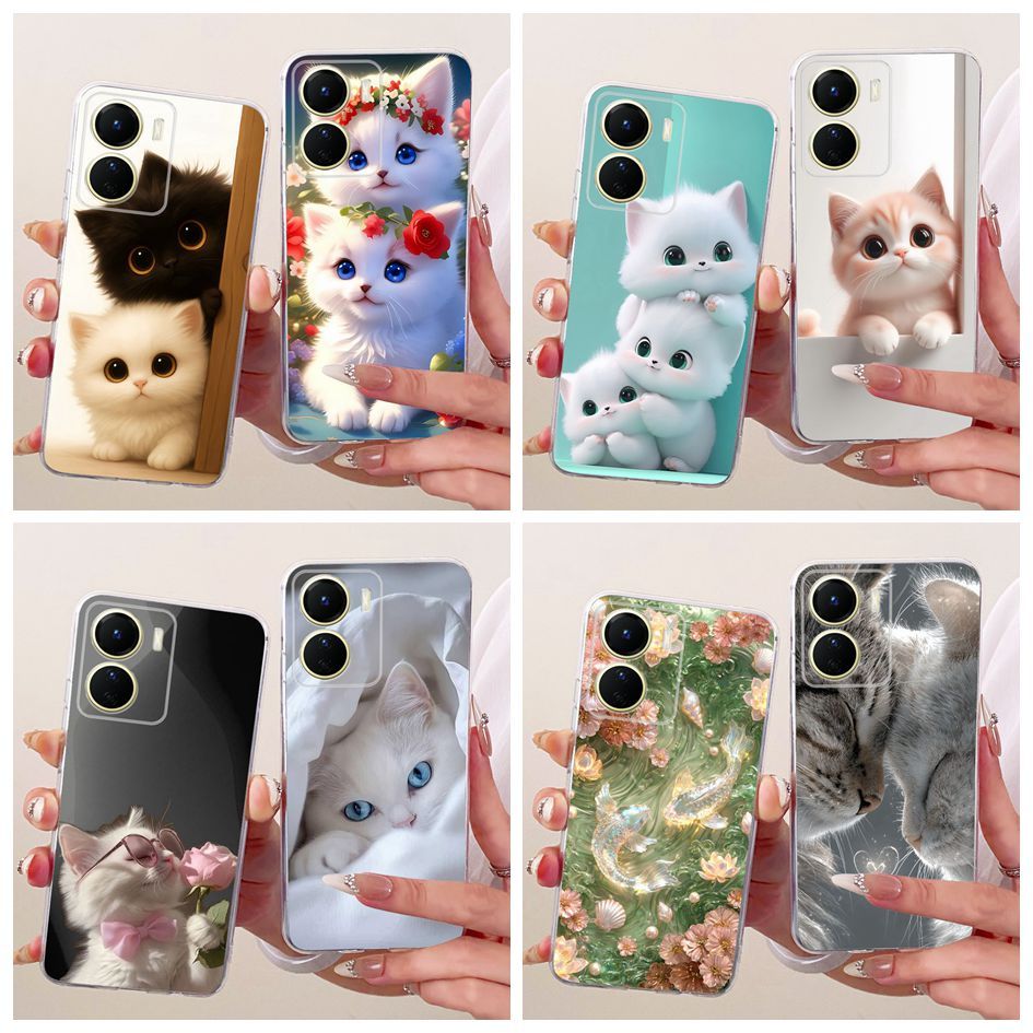 สําหรับ Vivo Y16 V2204 V2214 กรณี Y56 V2225 ฝาครอบโทรศัพท์น่ารักแมวสุนัขการ์ตูนทาสี Soft Slim สําหรั