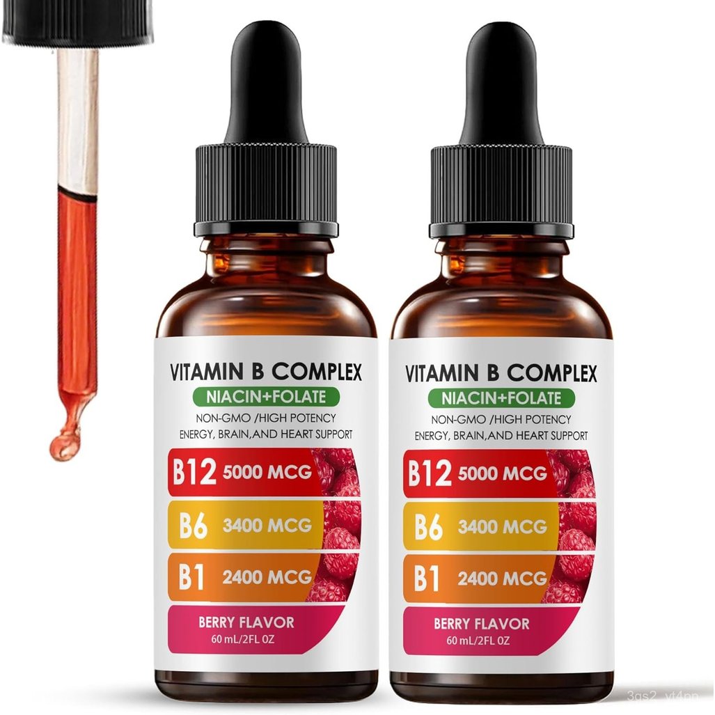 วิตามิน B12 คอมเพล็กซ์ พร้อม B1, B6, วิตามิน B12 Raspberry อาหารเสริมชนิดน้ำ, Essential วิตามิน 5-in