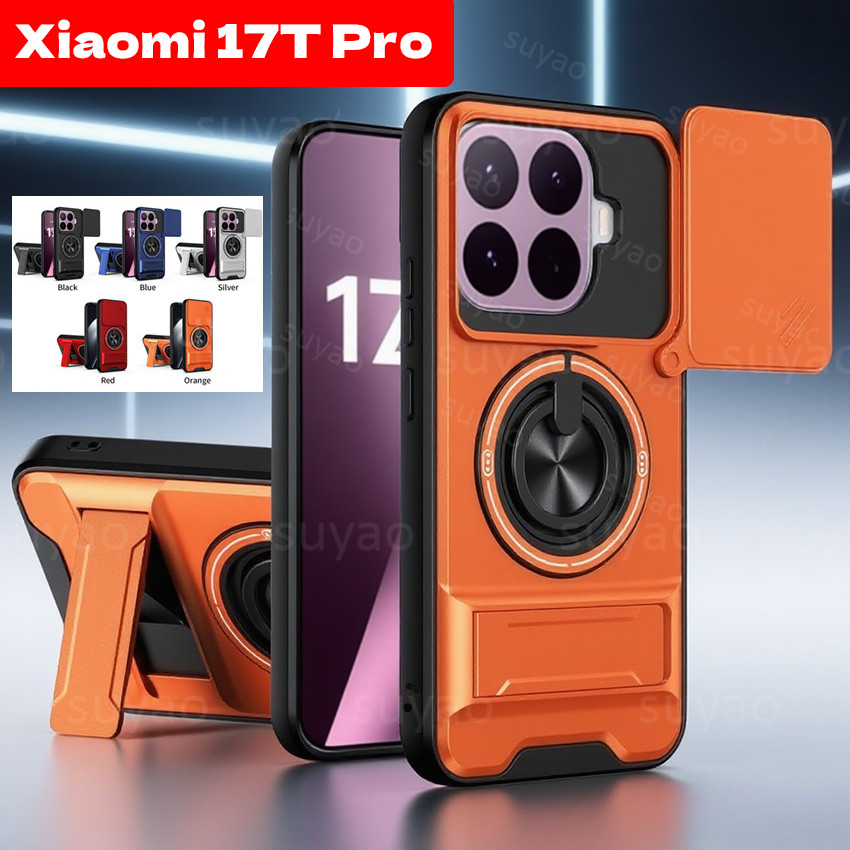 สําหรับ Xiaomi 17T Pro 17TPro 2025 เคสโทรศัพท์เลนส์กล้องหน้าต่างบานเลื่อนผู้ถือปลอก Xiaomi17TPro Xiaomi17T Mi 15T 14T แหวนแม่เหล็กวงเล็บคู่กันกระแทกปกหลัง