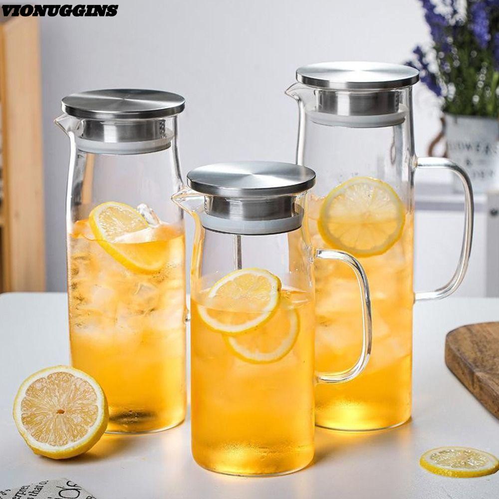 VIONUGGINS 1/1.2/1.5L กาต้มน้ําเย็น, กาน้ําชาแก้วฤดูร้อนโปร่งใสทนความร้อน, แก้ว Borosilicate สร้างสรรค์ความจุขนาดใหญ่ Puer กาต้มน้ําถ้วยบ้าน