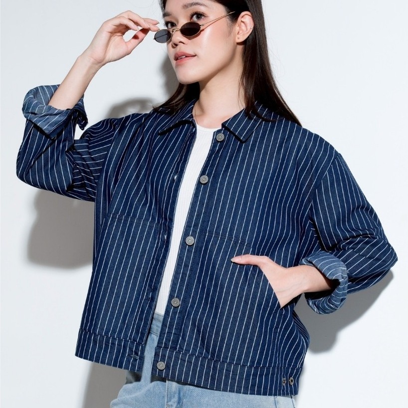 Myrubylicious MORA DENIM JACKET DENIM JACKET | เสื้อแจ็คเก็ตยีนส์ลายทาง | เสื้อลําลองผู้หญิง