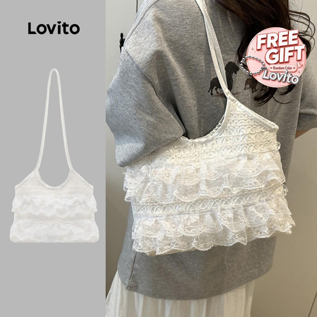 (NEW) Lovito  กระเป๋าสะพายไหล่ผู้หญิงแบบระบายแนวลําลอง LFA110049