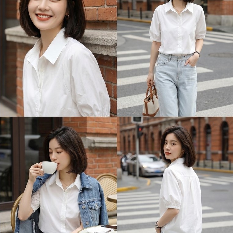 CTB2802 เสื้อคอปกแขนสั้น ปลายแขนจั้ม สไตล์เกาหลีวินเทจ ดีไซน์เรียบๆแต่สวย ใส่สบาย ไม่ร้อน แมทช์ง่ายก